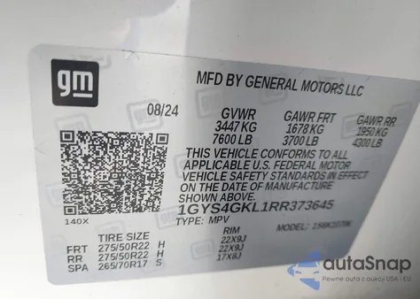 2024 Cadillac Escalade 4Wd Sport Platinum z USA, uszkodzony, nr VIN 1GYS4GKL1RR373645